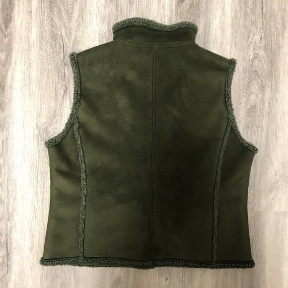 L.L. Bean Women's Size Large Green Vegan Suede Shearling Fleece Vest Penny Lane - Picture 6 of 6